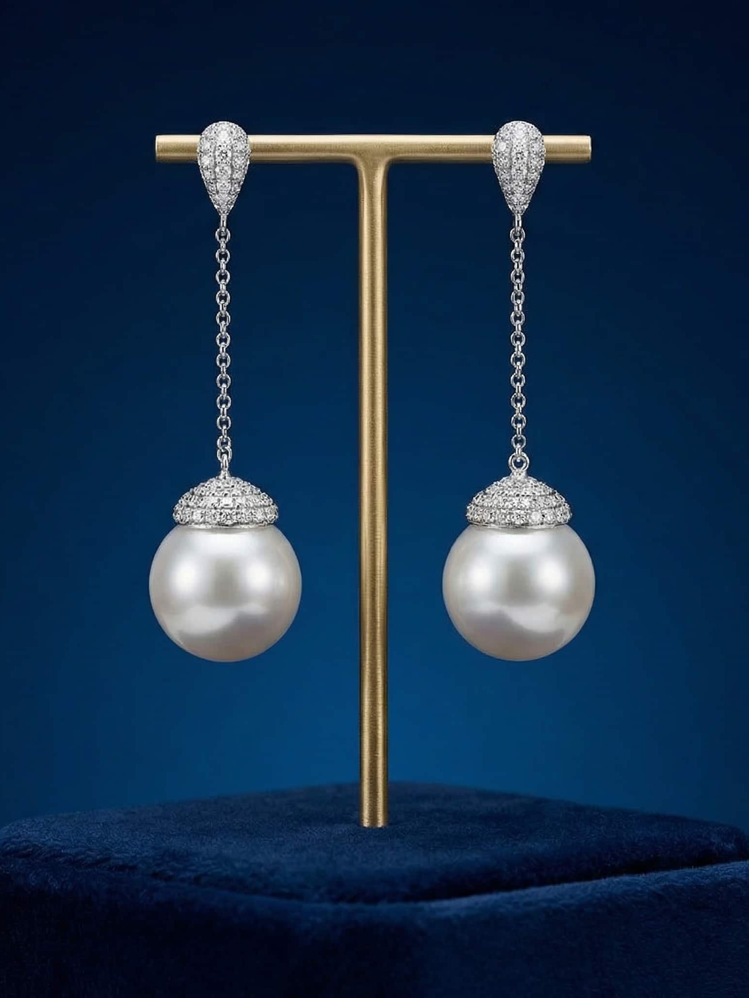 Pearl Studs with Round Brilliant Cluster