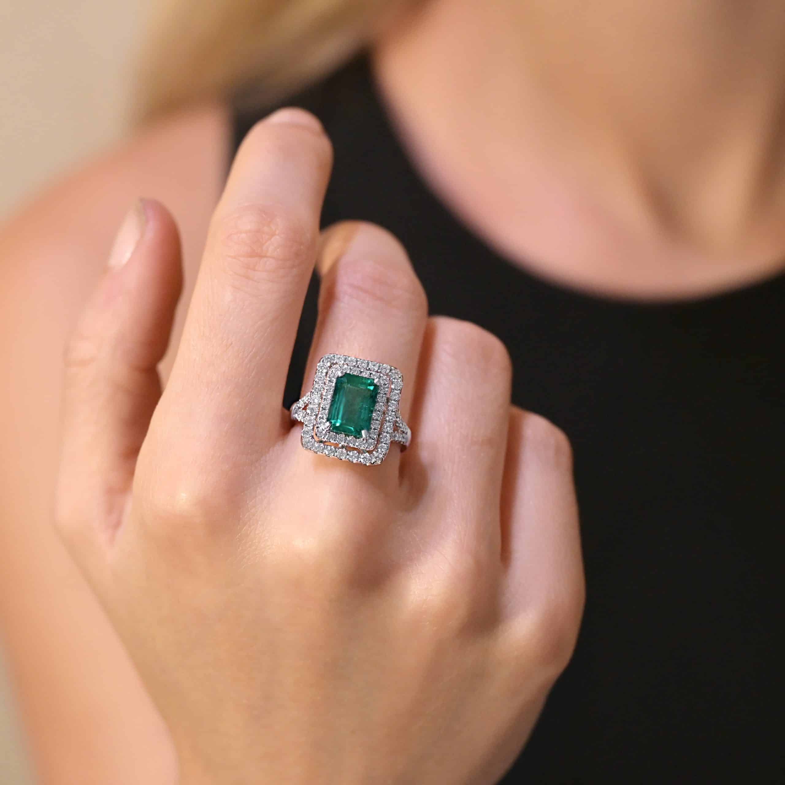 double halo diamond with emerald