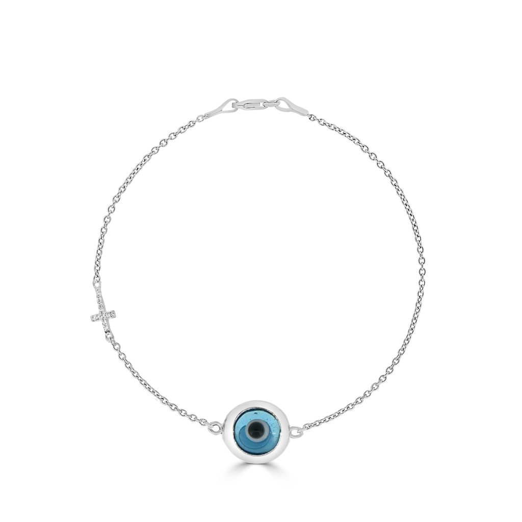 Evil Eye and Cross Bracelet with Diamonds