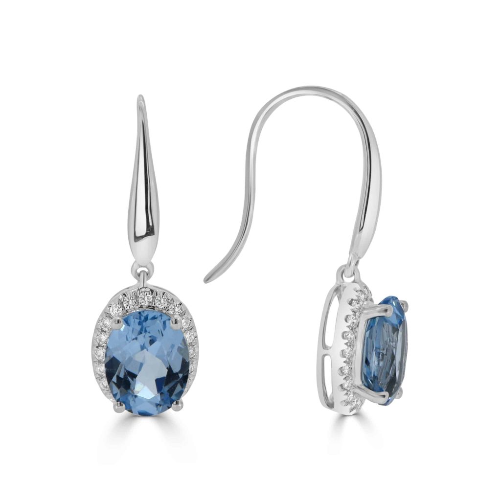 Oval Aquamarine Earrings with Diamond Halo