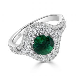 Emerald and Diamond Double Halo Ring