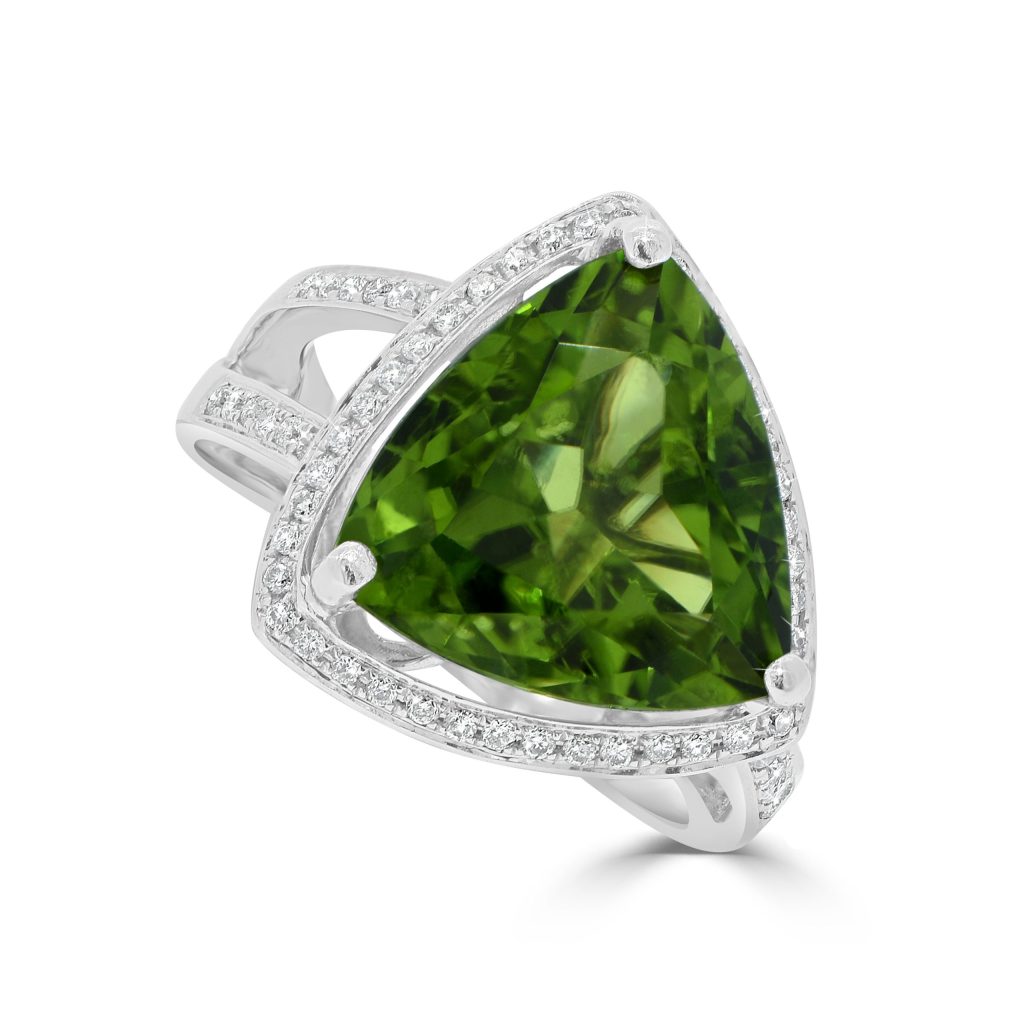 Diamond and Peridot Trillion Shape Dress Ring
