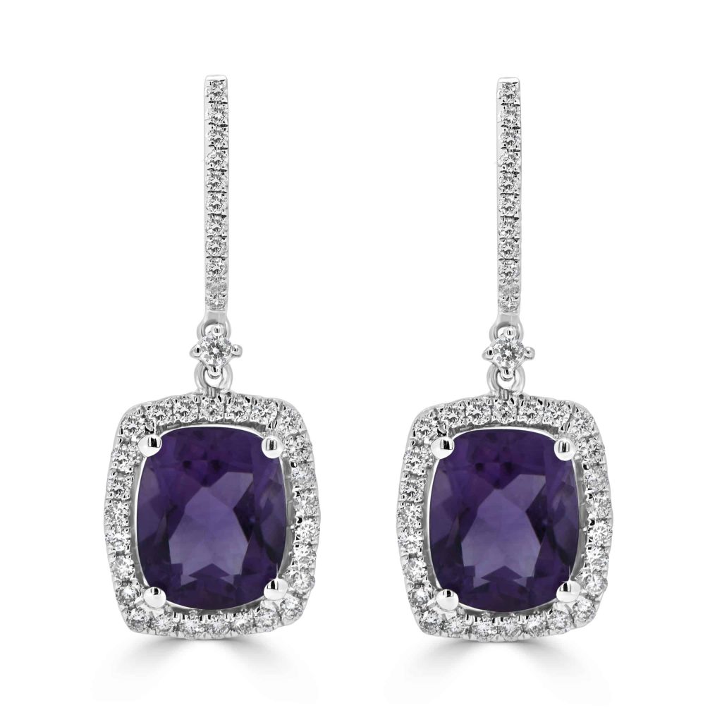White Gold Cushion Amethyst Earrings