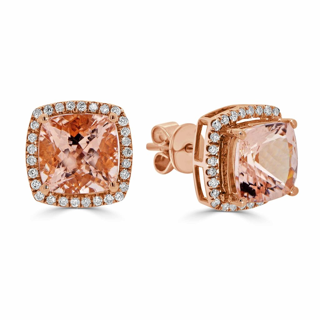 morganite earrings with diamonds