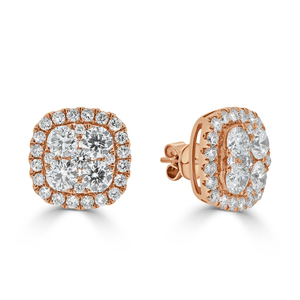 Round Diamond Cluster Stud Earrings