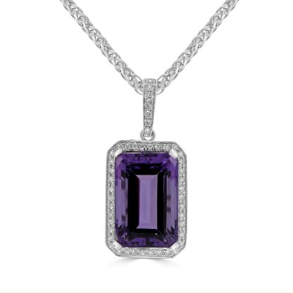 Emerald Amethyst pendant and Diamond Halo
