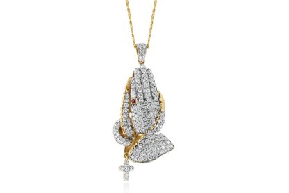 Round Diamond Twon Tone Prayer Hands Pendant