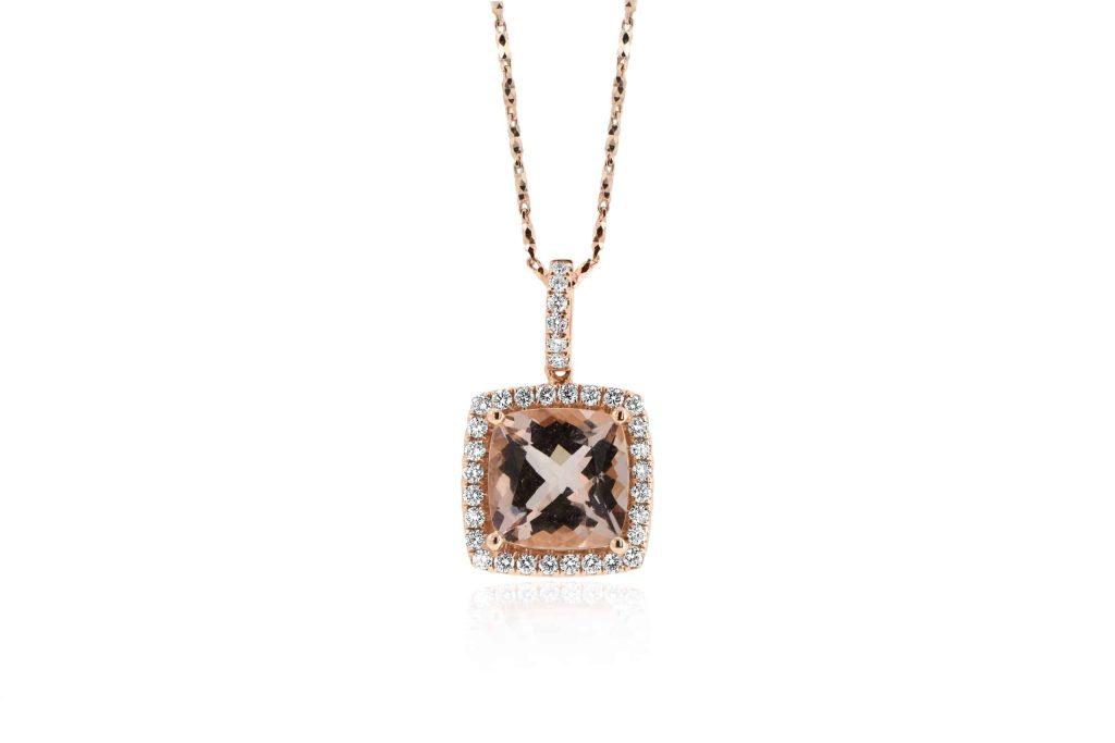 Morganite Pendant with Diamond Halo