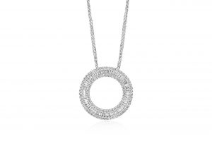 Circle shaped Baguette and round diamond pendant