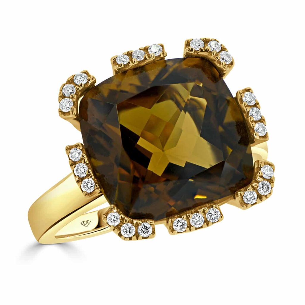 Smokey Quartz Dress Ring with Diamond Halo