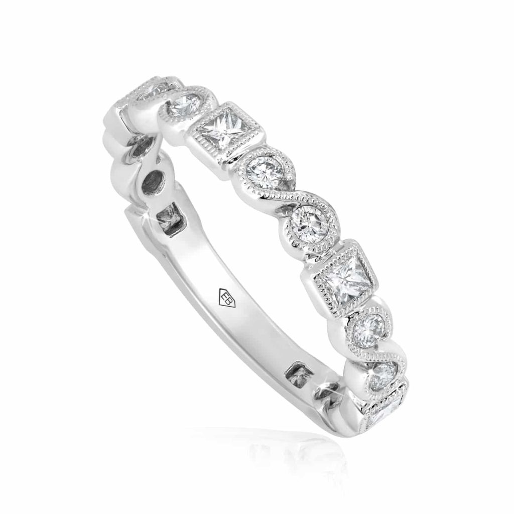 Round and Princess Diamond Wedding Band in Gold