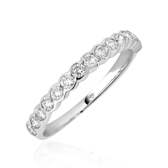 White Gold Invisible Bezel Setting Wedding BandRound Diamond Wedding Band in Gold
