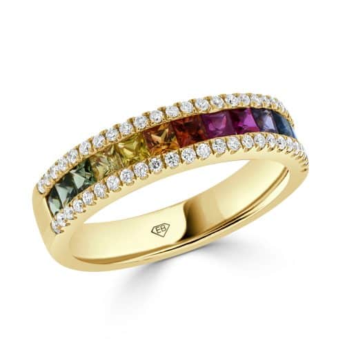 Rainbow Sapphire and diamonds ring