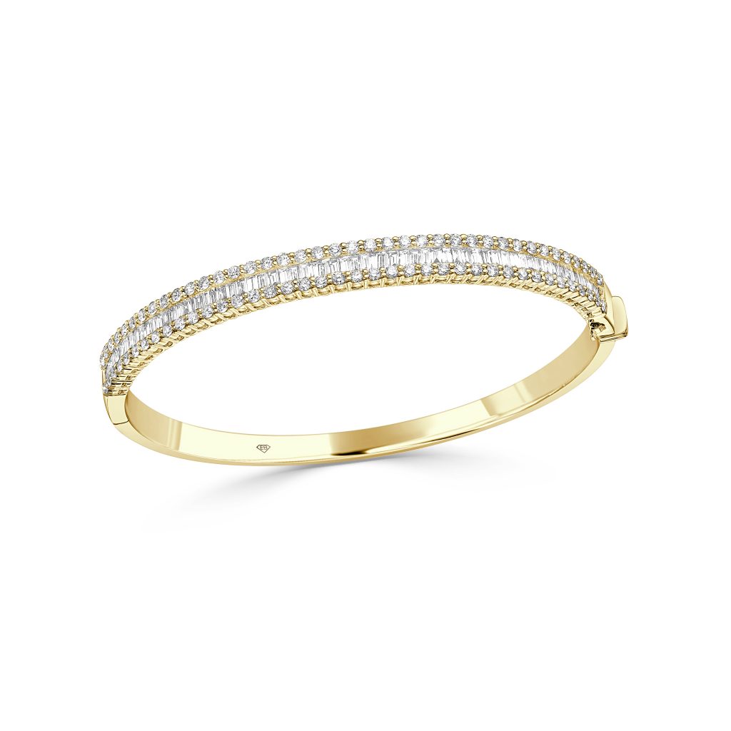 Round And Baguette Diamond Bangle