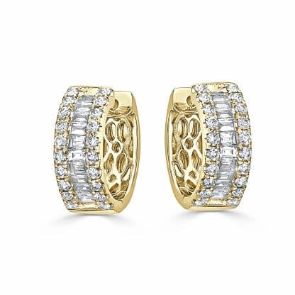 Round and Baguette Diamond Hoop Earrings