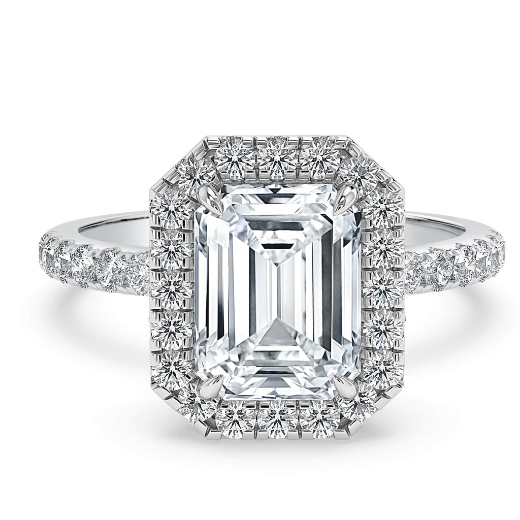 Emerald Diamond Engagement Ring with Halo