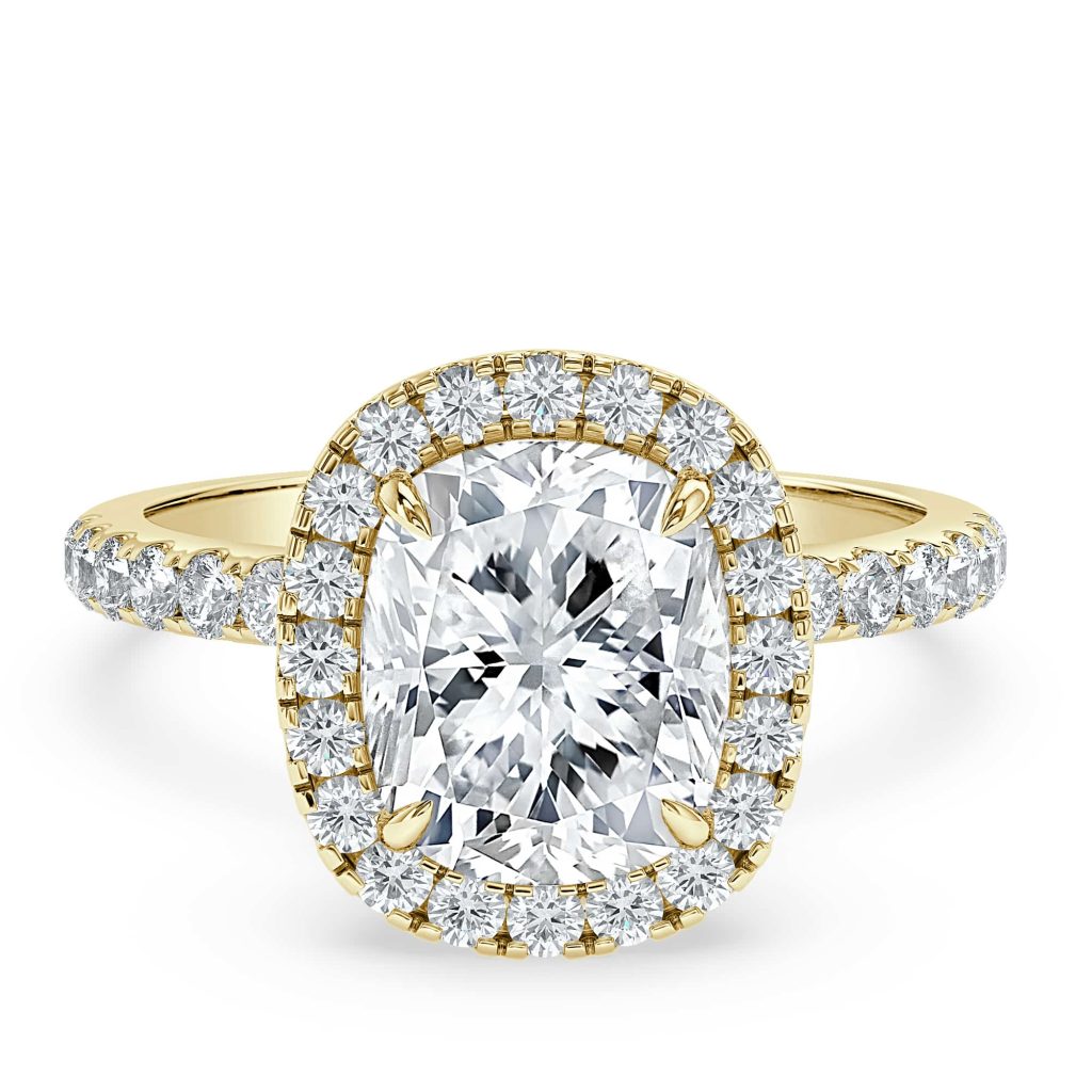 Elongated Cushion Diamond Engagement Ring with Halo