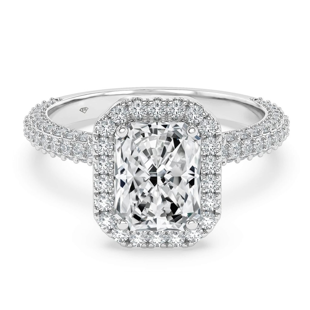 Emerald Diamond Engagement Ring with Halo