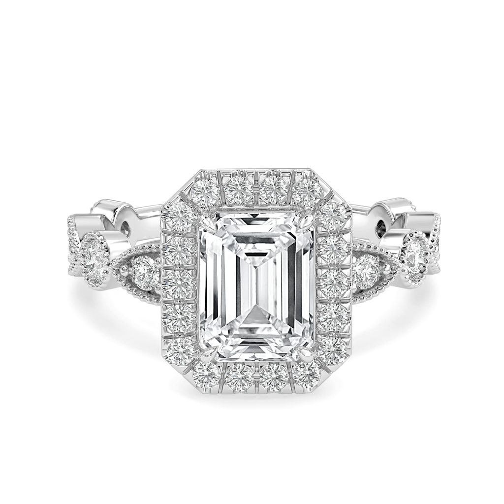 Emerald Diamond Engagement Ring with Halo