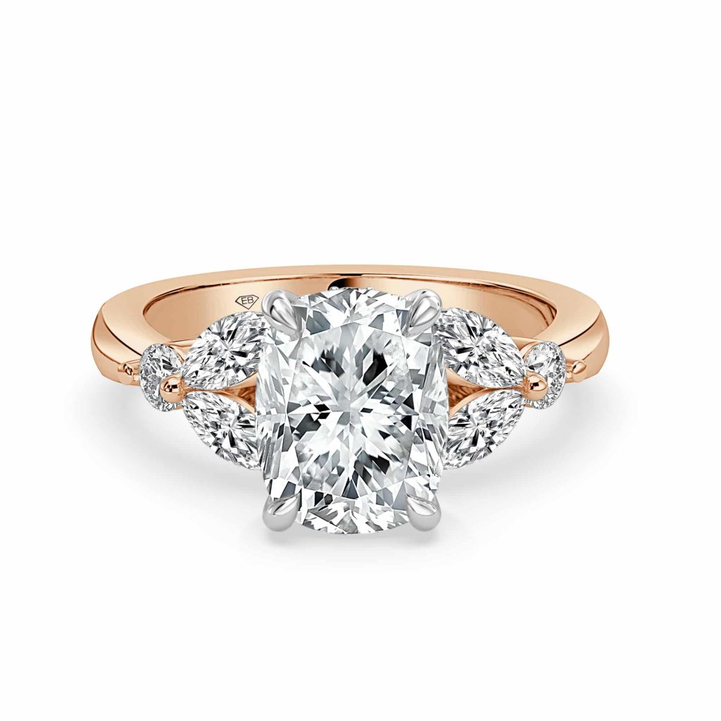 Elongated Cushion Diamond Engagement Ring Trilogy
