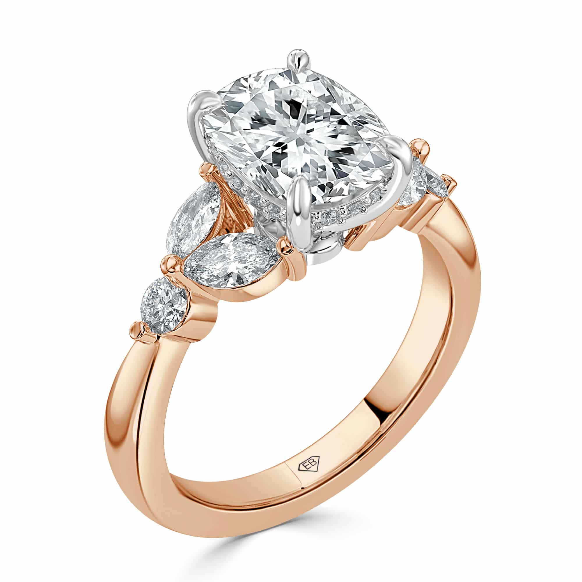 Elongated Cushion Diamond Engagement Ring Trilogy