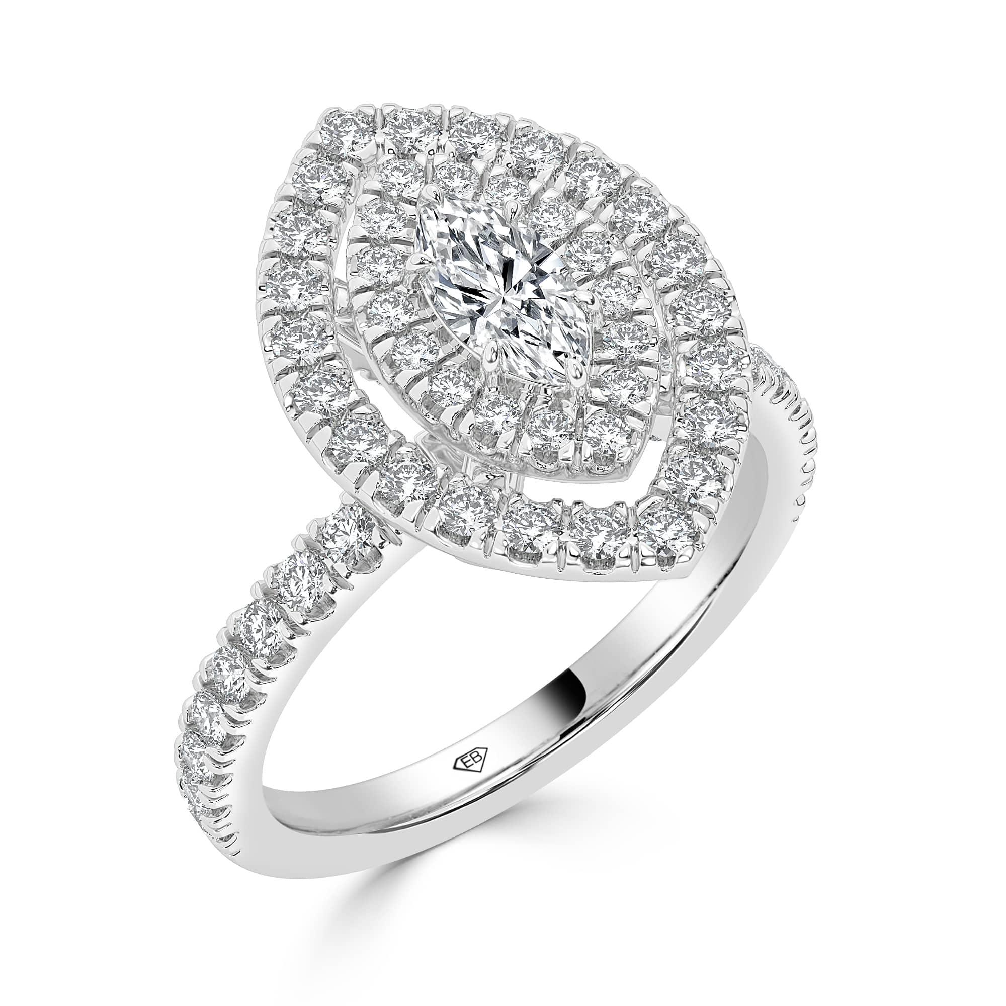 Marquise double halo engagement ring