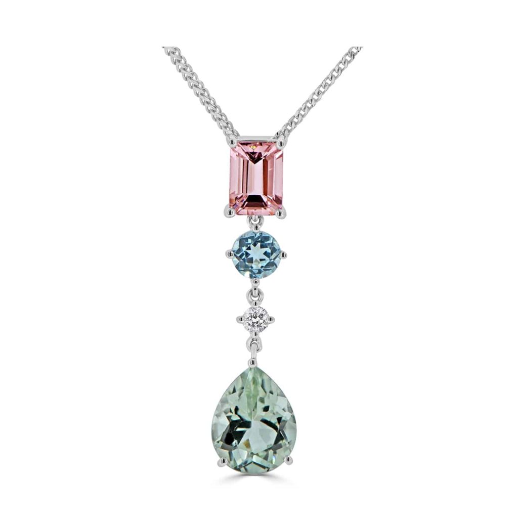 18 kt white gold pendant with colour stone