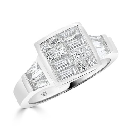 Princess And Baguette Invisible Set Ring