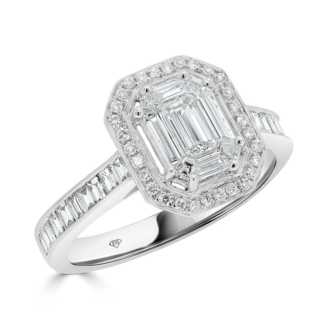 Emerald Cut Engagement Ring with Diamond Halo