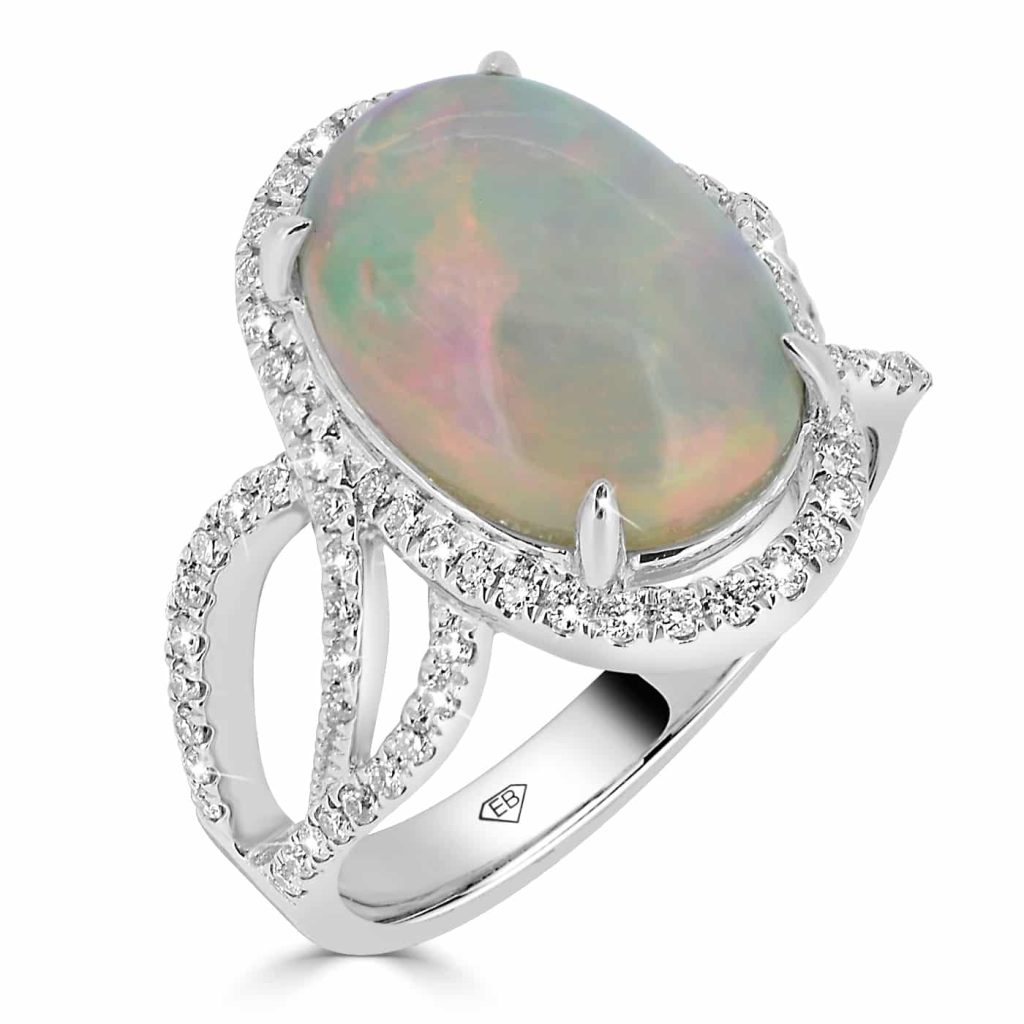 Opal Dress Ring with Diamonds and Twisted Band