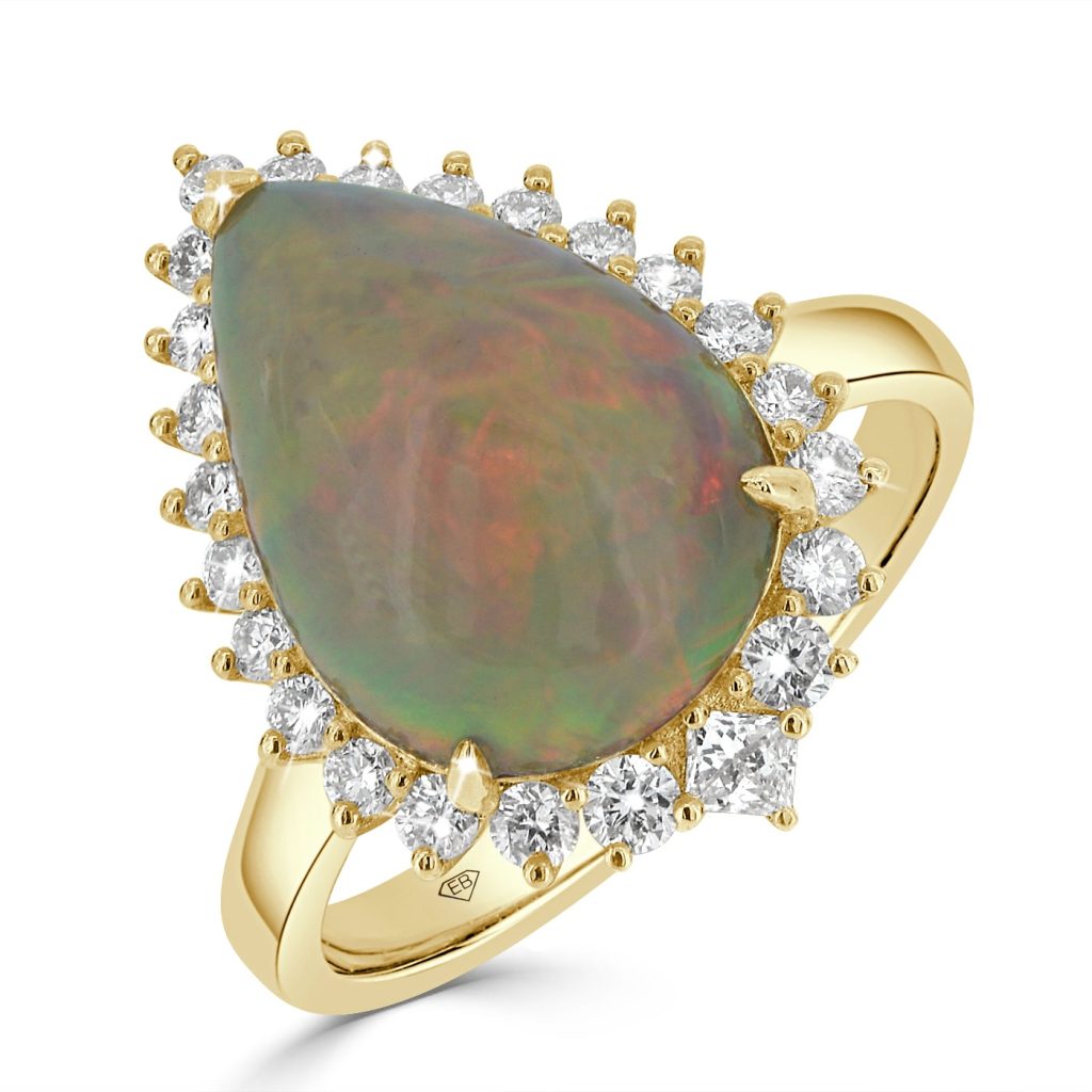Pear Opal With Diamond Halo Dress Ring