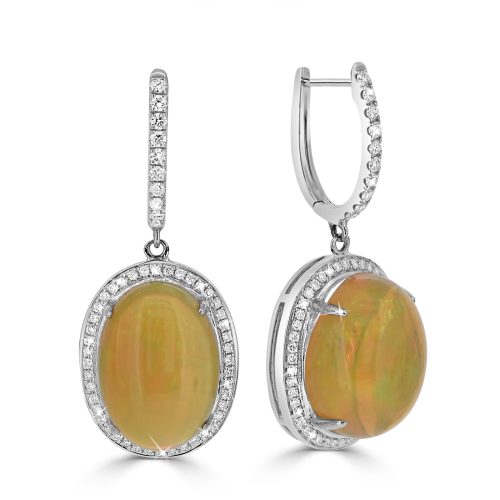 Drop Opal Earrings with round diamond halo