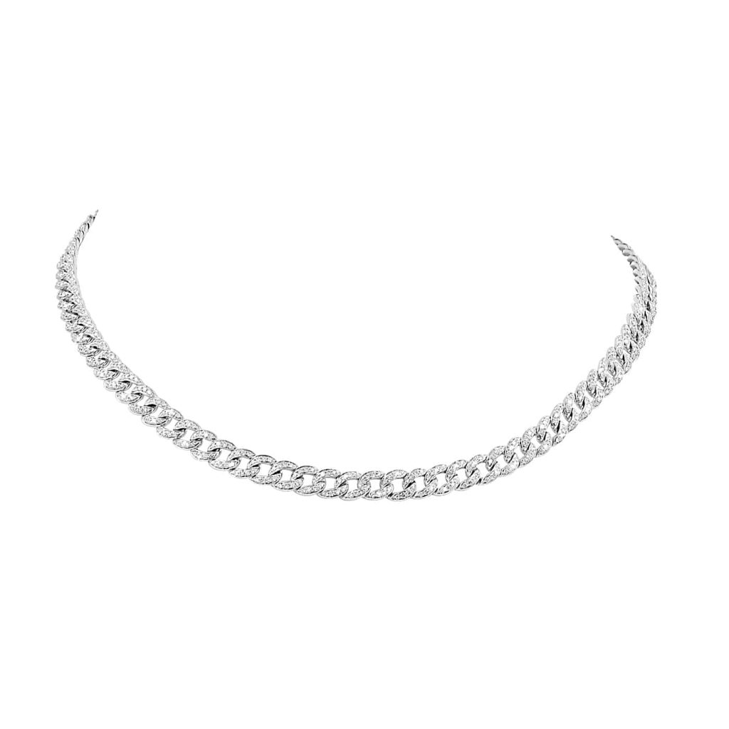 White gold cuban link necklace with diamonds