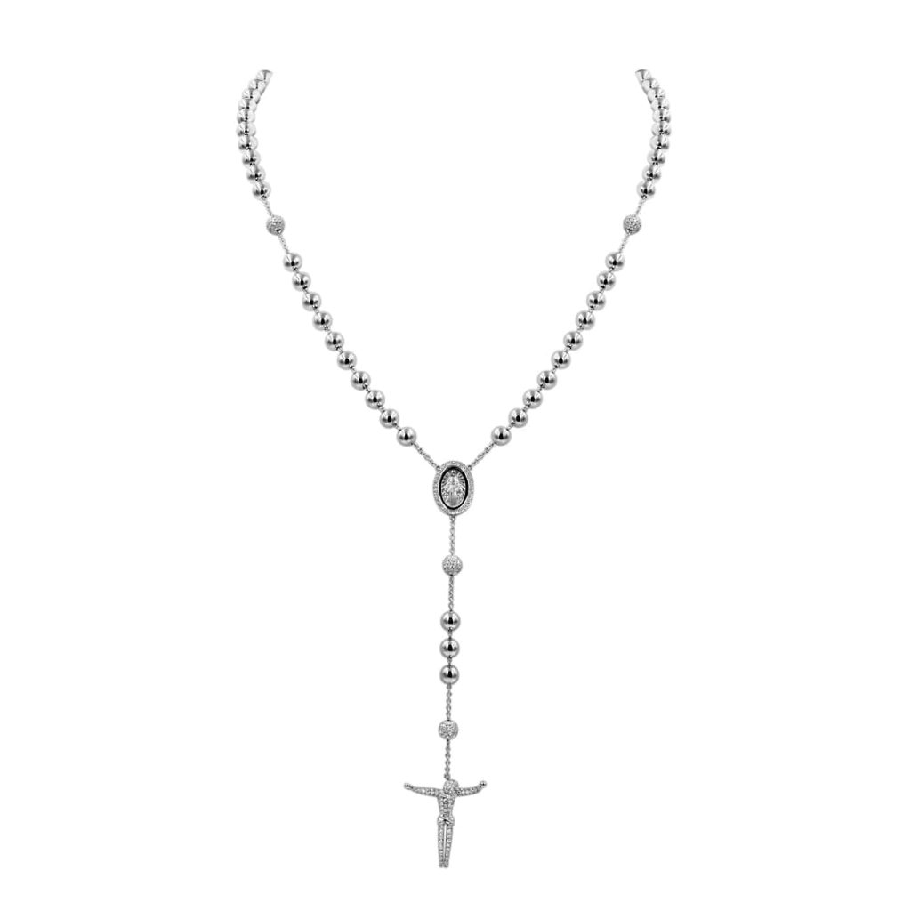 White Gold Rosary Necklace with Diamonds