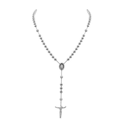White Gold Rosary Necklace with Diamonds