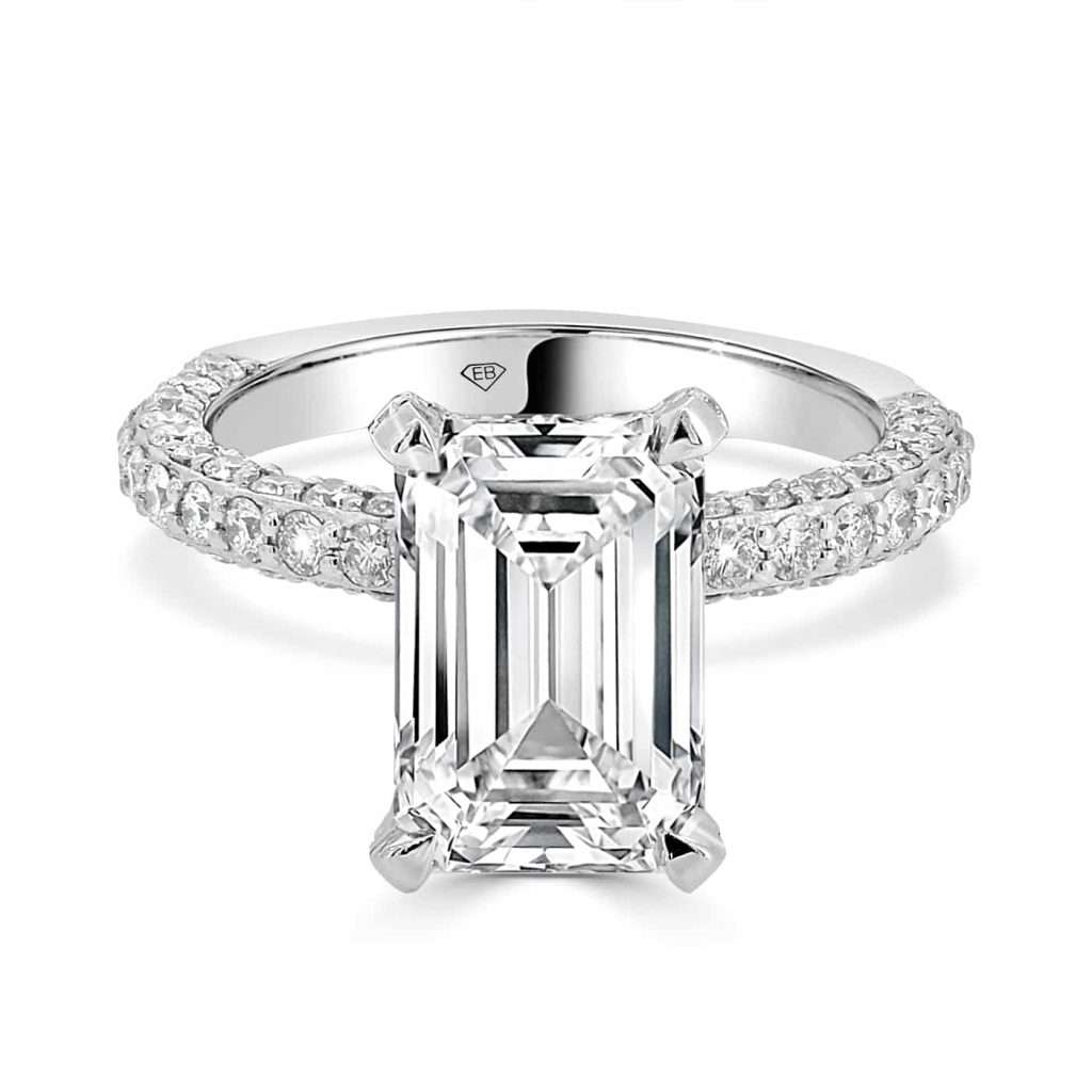 emerald cut diamond set in platinum