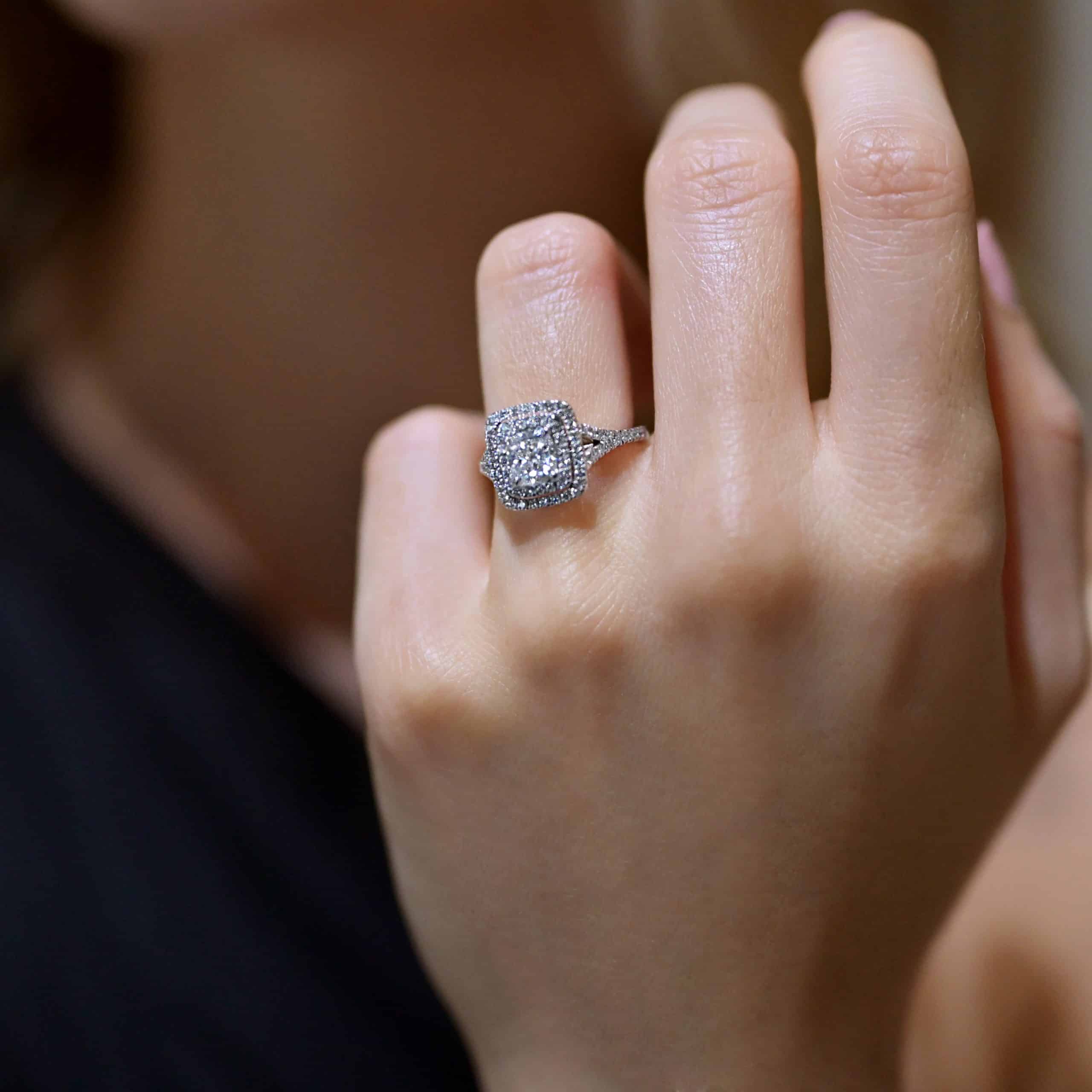 Cushion Cut Engagement ring with double halo