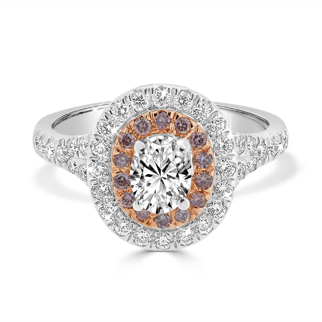 Oval cut double halo diamond ring