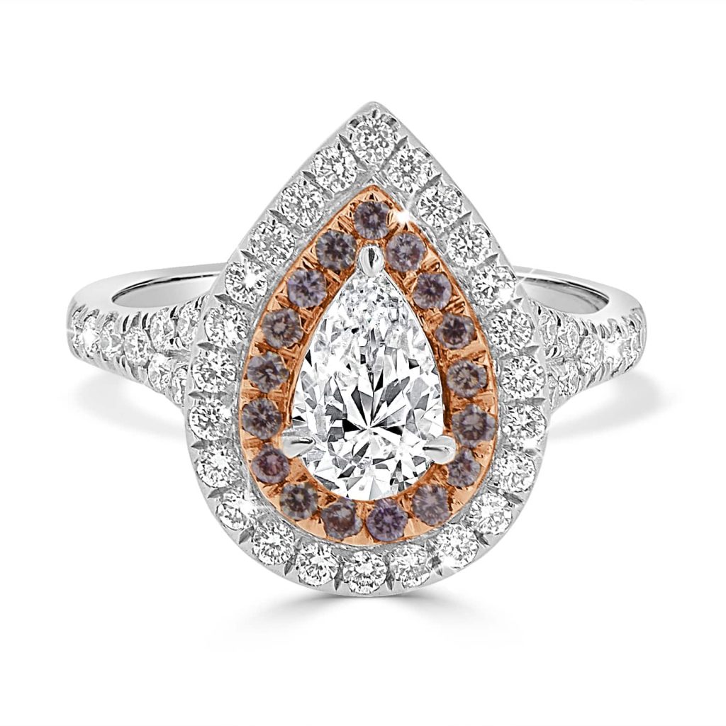 Pear cut double halo diamond ring