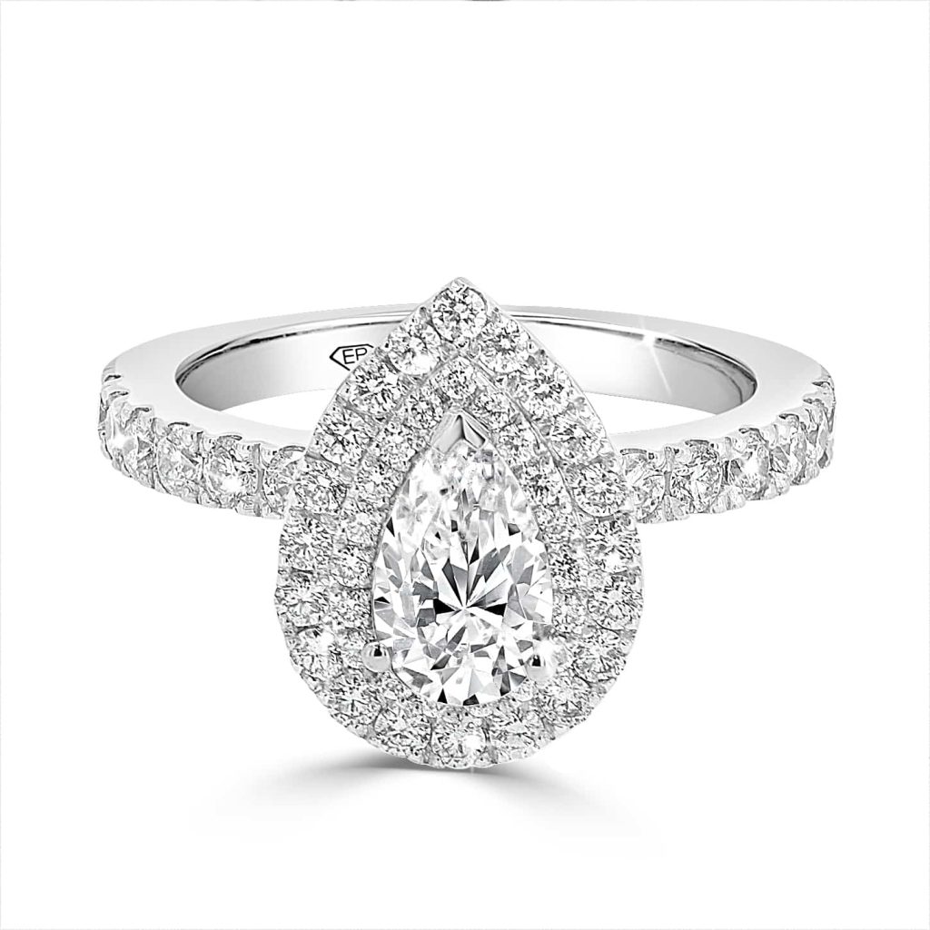 Pear Cut Diamond ring with double halo
