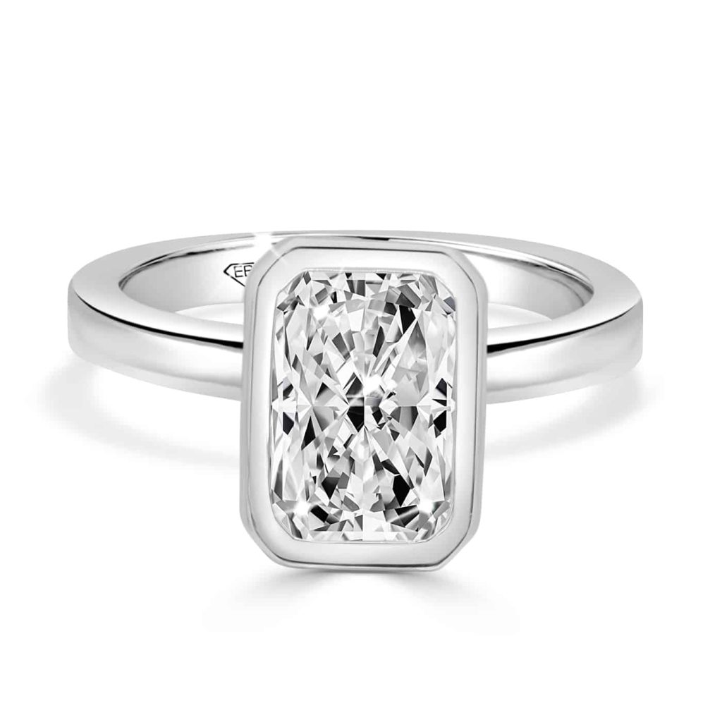 Radient cut diamond engagement ring bezel set