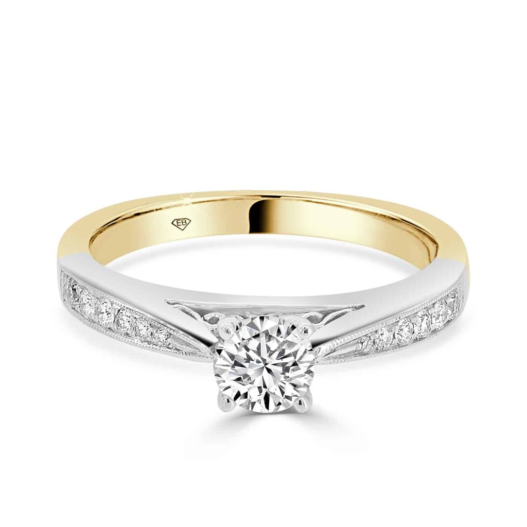 Two Tone Round Diamond Engagement Ring