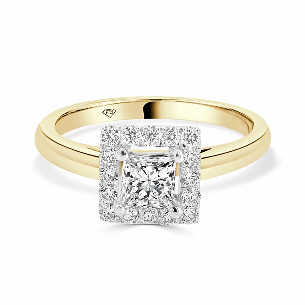 Princess cut halo diamond ring