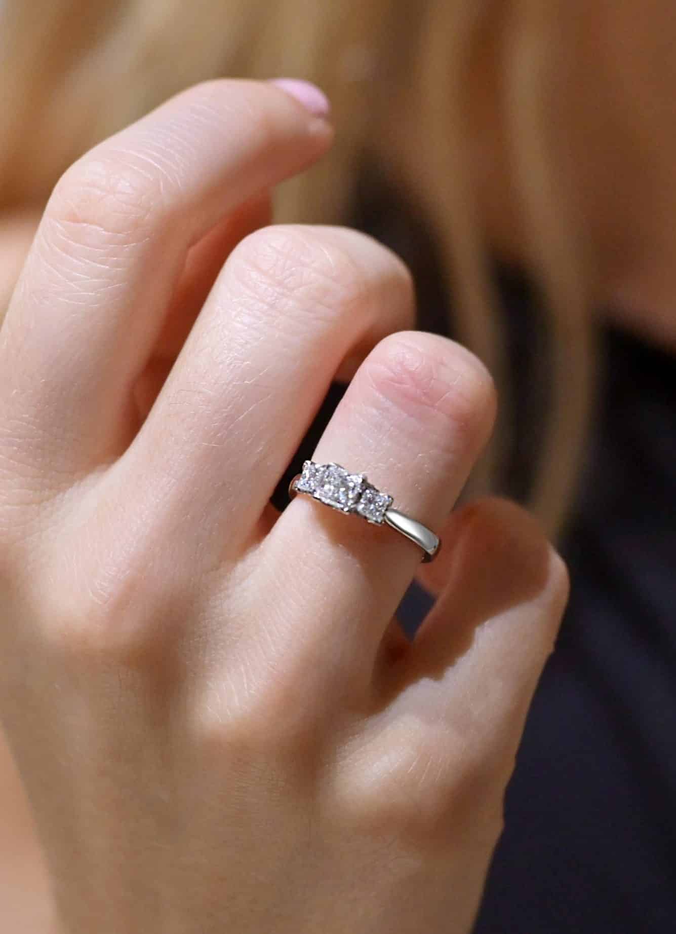 Three-stone diamond engagement ring