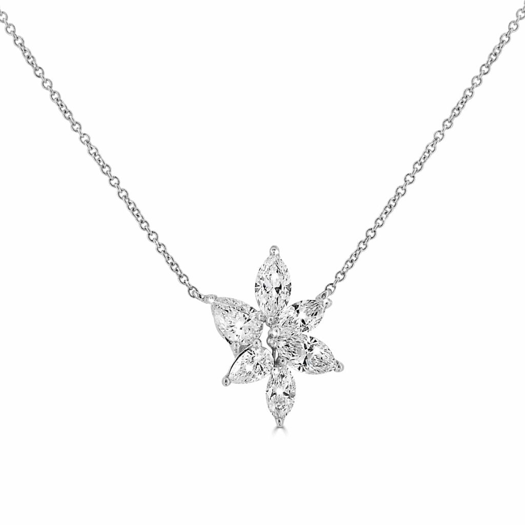 18CT White Gold Diamond Flower Pendant