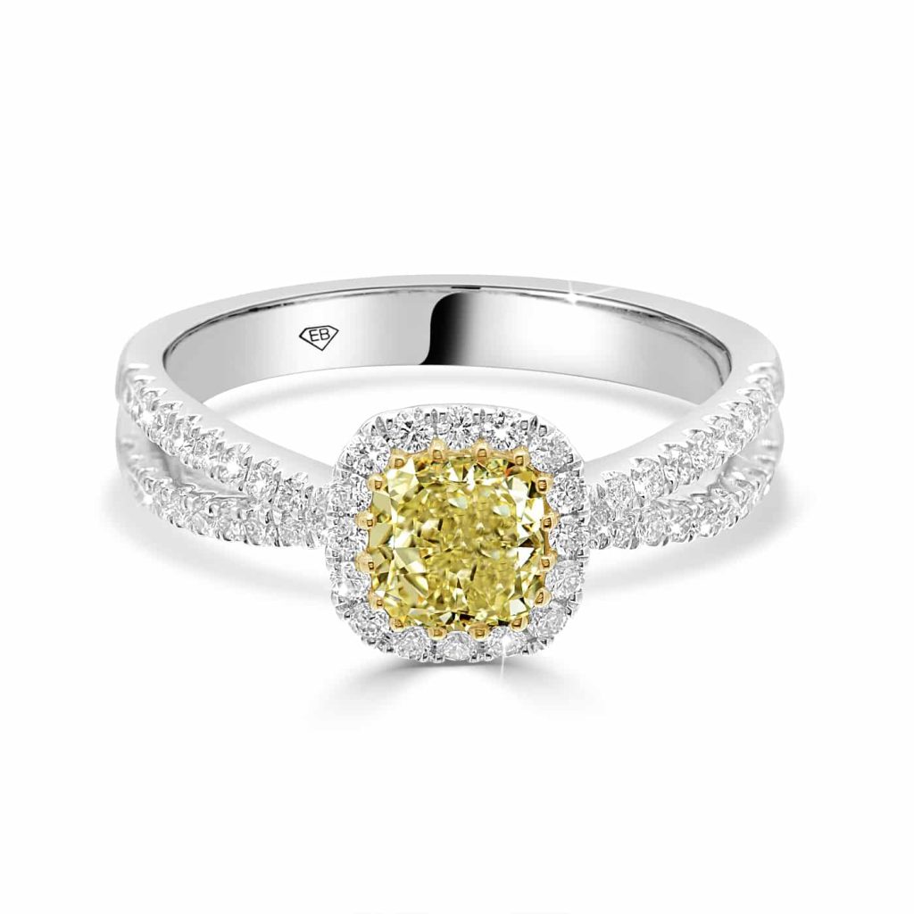 CUSHION CUT YELLOW DIAMOND ENGAGEMENT RING