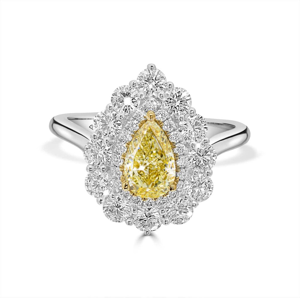 pear shape yellow diamond engagement ring