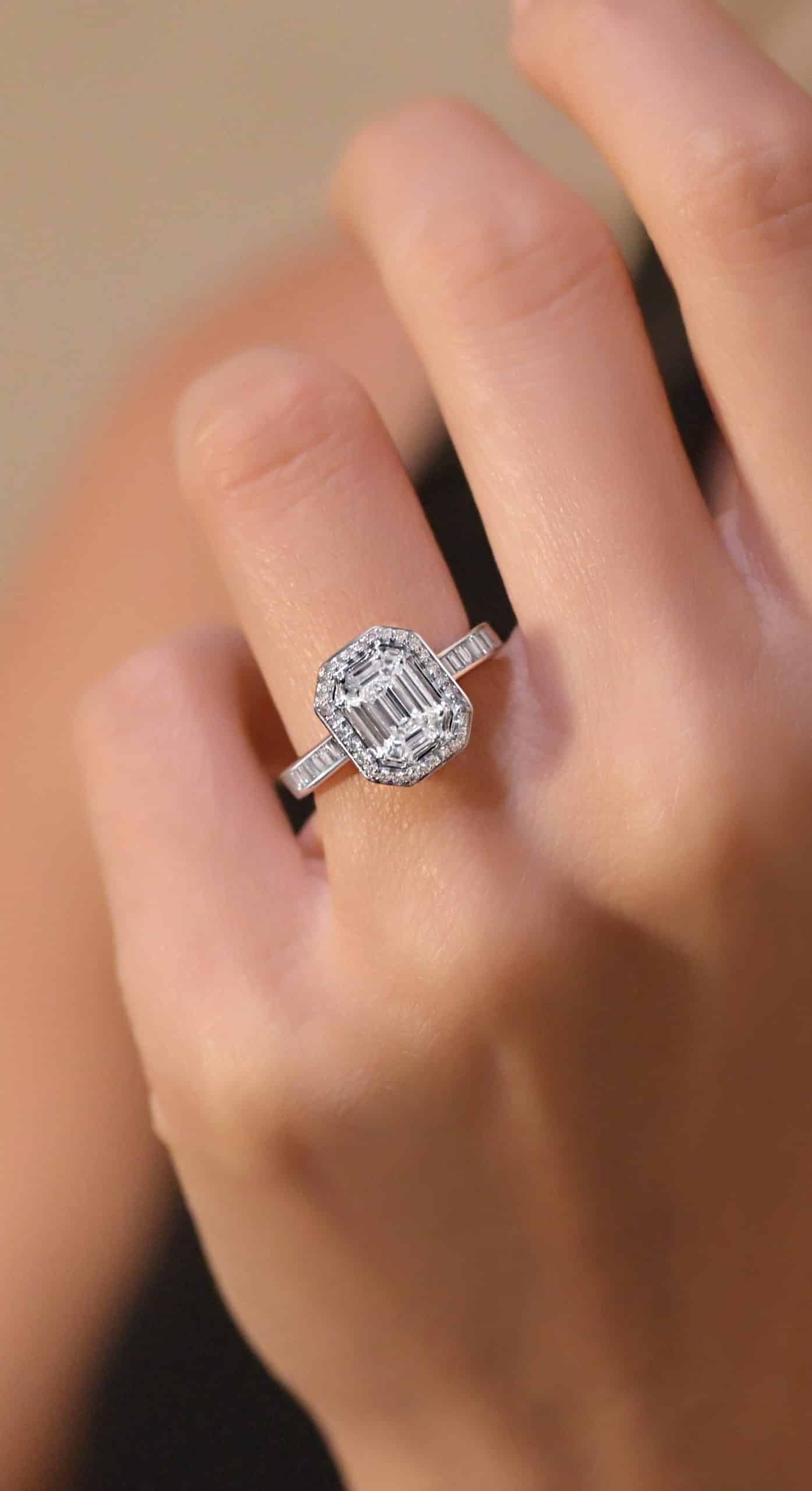 Emerald Cut Engagemetn Ring with halo