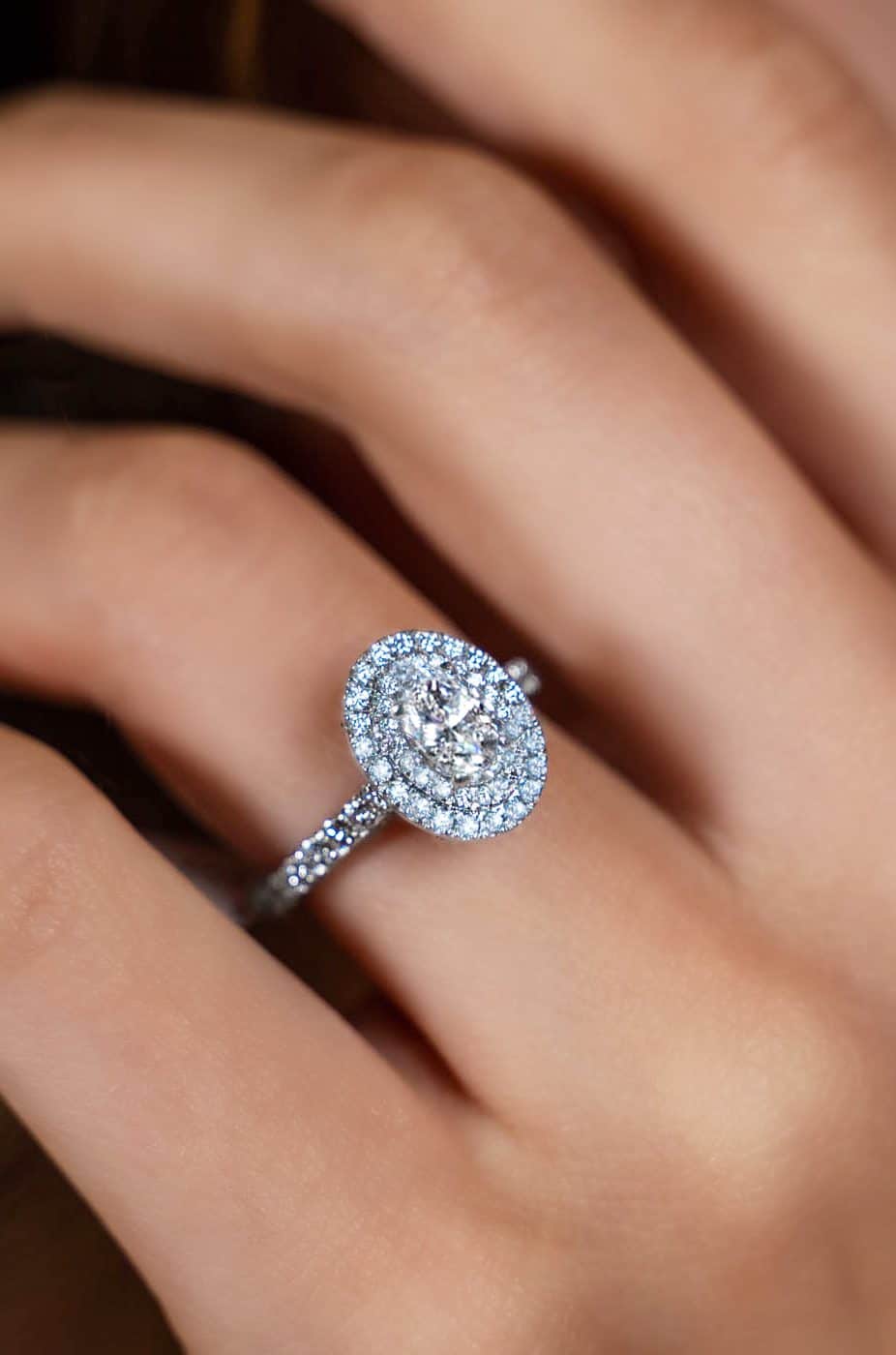 Oval cut double halo diamond ring