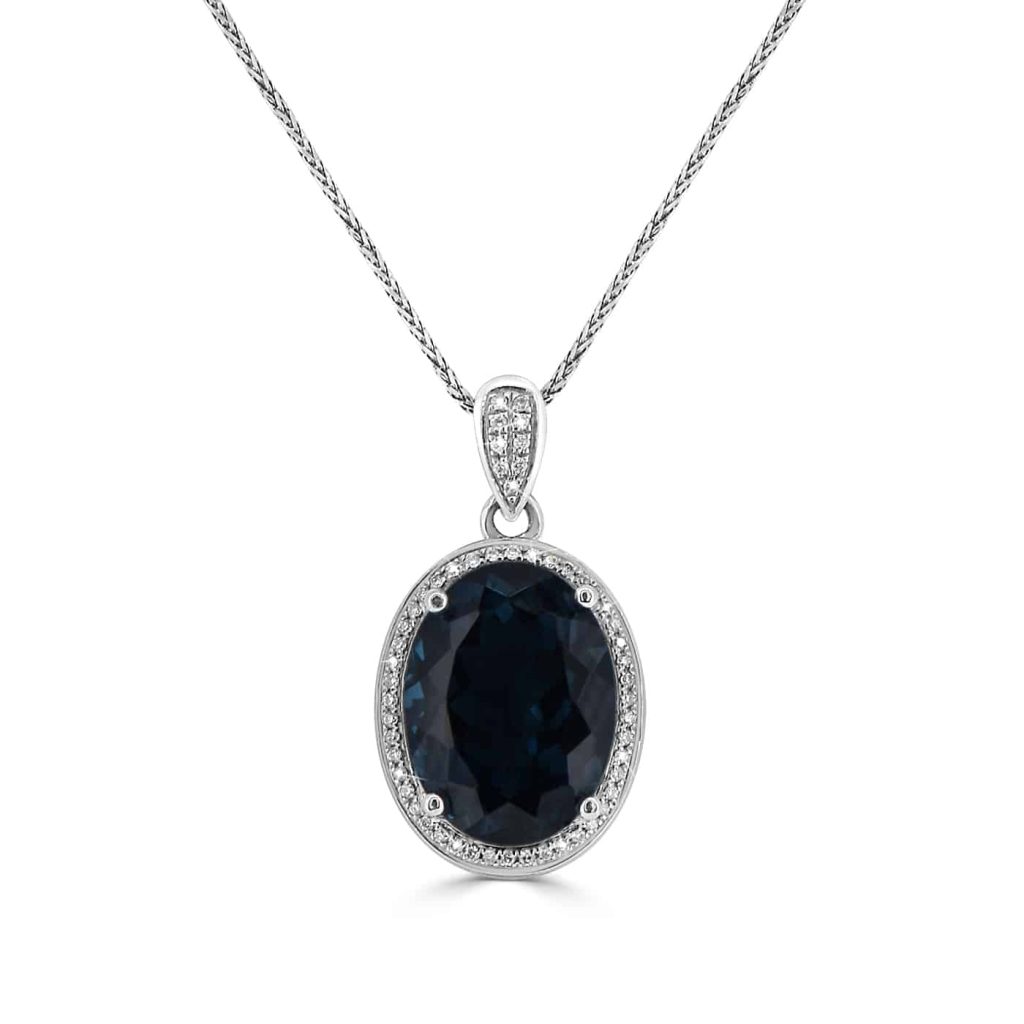 Oval Shaped Sapphire and Diamond Pendant